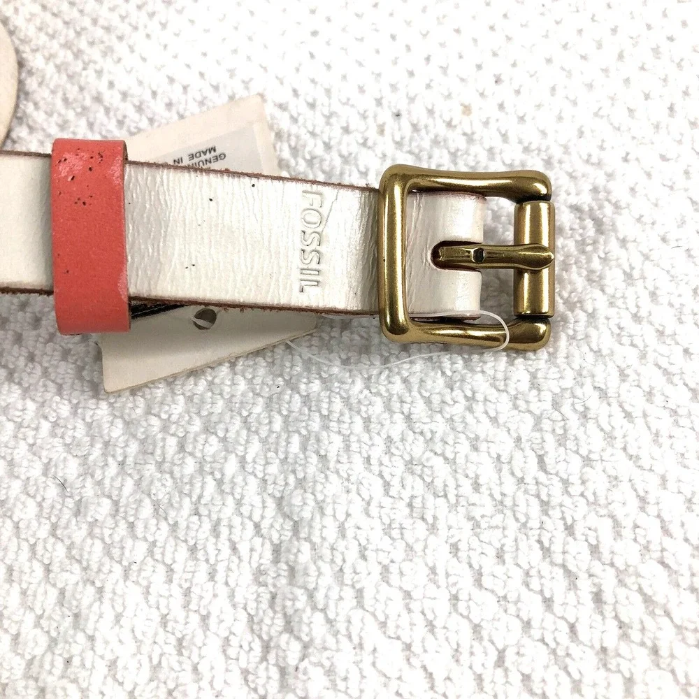 Fossil belt women's S white pink brown color block genuine leather gold hardware